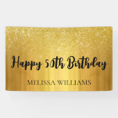 Black and Gold Glitter Happy 50th Birthday Spandoek (Horizontaal)