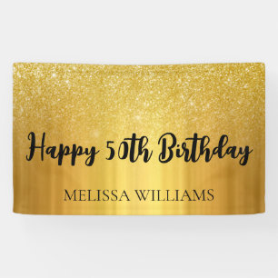 Black and Gold Glitter Happy 50th Birthday Spandoek
