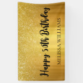 Black and Gold Glitter Happy 50th Birthday Spandoek (Verticaal)