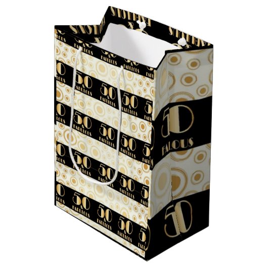 Black and gold glitter, happy birthday, script medium cadeauzakje (Voorkant Gekanteld)
