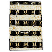 Black and gold glitter, happy birthday, script medium cadeauzakje (Voorkant)
