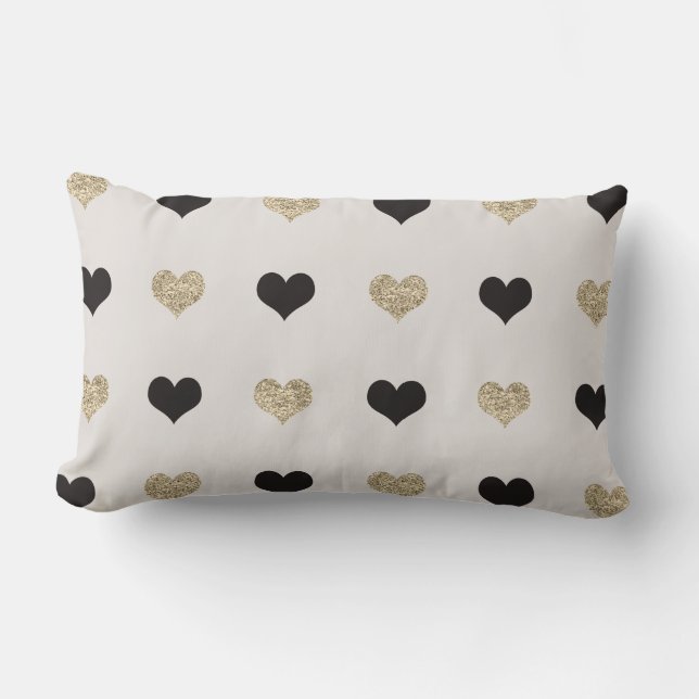 Black and Gold Glitter Hearts Sierkussen Kussen (Voorkant)