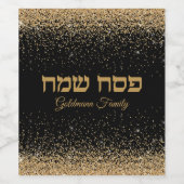 Black and Gold Glitter Jewish Pesach Passover Wijn Etiket (Enkel label)