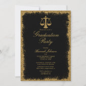 Black and Gold Glitter Law School Foto Afstuderen Kaart (Voorkant)