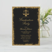 Black and Gold Glitter Law School Foto Afstuderen Kaart (Staand voorkant)