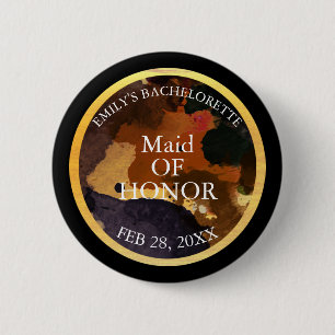 Black and Gold Glitter Maid of Honor Bachelor Ronde Button 5,7 Cm