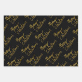 Black and Gold Glitter Merry-kersttypografie Inpakpapier Vel (Voorkant 2)