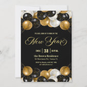Black and Gold Glitter New Year's Eve Party Kaart (Voorkant)