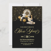 Black and Gold Glitter New Year's Eve Party  Kaart (Voorkant)