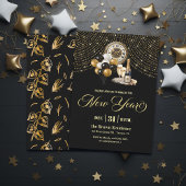 Black and Gold Glitter New Year's Eve Party  Kaart