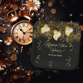 Black and Gold Glitter New Year's Eve Party  Papieren Bordje