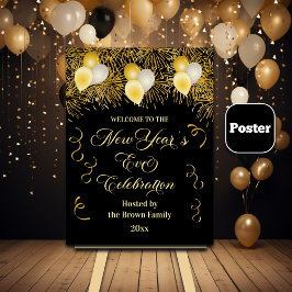 Black and Gold Glitter New Year's Eve Party  Poster