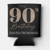 Black and Gold Glitter Numeral 90th Birthday  Blikjeskoeler (Voorkant)