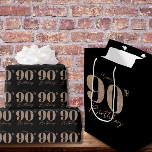 Black and Gold Glitter Numeral 90th Birthday Medium Cadeauzakje