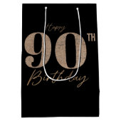 Black and Gold Glitter Numeral 90th Birthday Medium Cadeauzakje (Achterkant)
