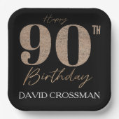 Black and Gold Glitter Numeral 90th Birthday  Papieren Bordje (Voorkant)