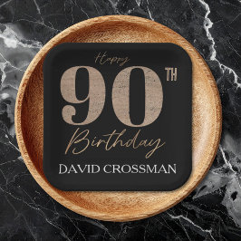 Black and Gold Glitter Numeral 90th Birthday Papieren Bordje