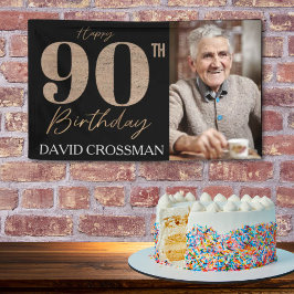 Black and Gold Glitter Numeral 90th Birthday Spandoek