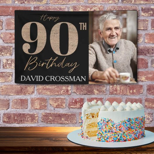 Black and Gold Glitter Numeral 90th Birthday  Spandoek