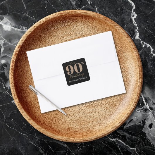 Black and Gold Glitter Numeral 90th Birthday  Vierkante Sticker