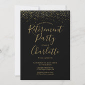 Black and Gold Glitter Script Retirement Party Kaart (Voorkant)