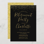 Black and Gold Glitter Script Retirement Party Kaart (Voorkant / Achterkant)