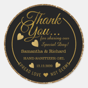 Black and Gold Glitter Spread Love Hartelijk dank Ronde Sticker