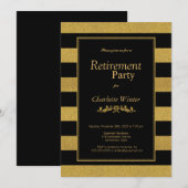 Black and Gold Glitter Striped Retirement Party Kaart (Voorkant / Achterkant)