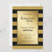 Black and Gold Glitter Striped Retirement Party Kaart (Voorkant)