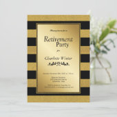 Black and Gold Glitter Striped Retirement Party Kaart (Staand voorkant)