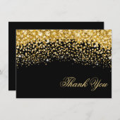 Black and Gold Glitter Weddenschap Hartelijk dank Bedankkaart (Voorkant / Achterkant)