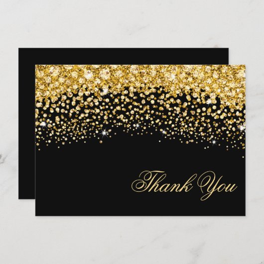 Black and Gold Glitter Weddenschap Hartelijk dank Bedankkaart (Voorkant / Achterkant)