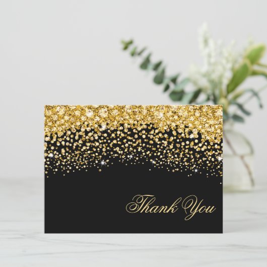 Black and Gold Glitter Weddenschap Hartelijk dank Bedankkaart (Staand voorkant)