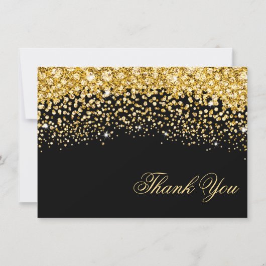 Black and Gold Glitter Weddenschap Hartelijk dank Bedankkaart (Voorkant)