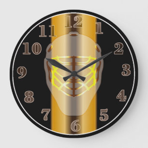 Black and Gold Goalie Mask Hockey Wall Clock Grote Klok