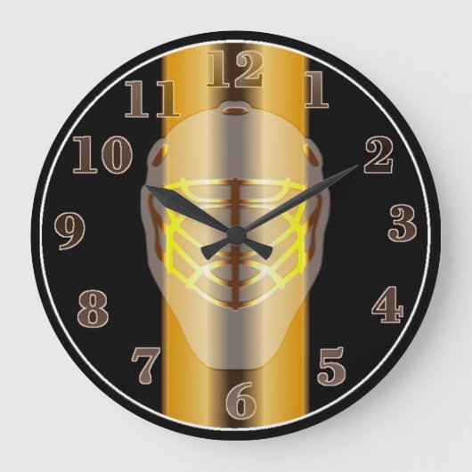 Black and Gold Goalie Mask Hockey Wall Clock Grote Klok (Voorkant)