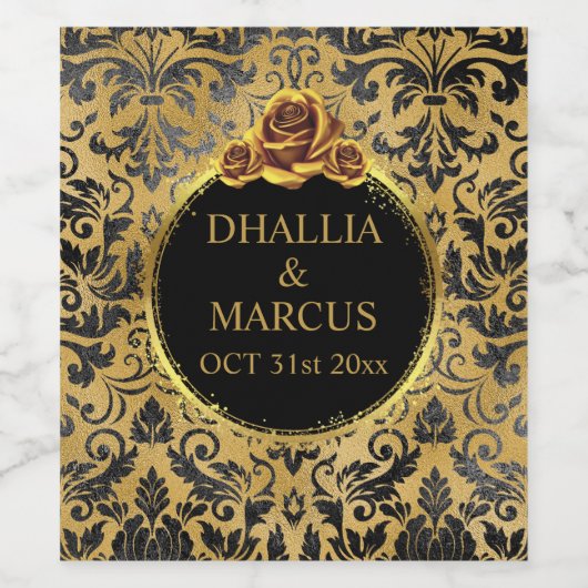 Black And Gold Goth Pattern  Wijn Etiket (Enkel label)