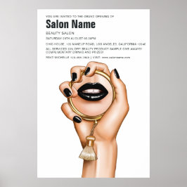 Black and Gold Gothic Beauty Salon Open Poster