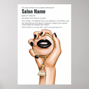 Black and Gold Gothic Beauty Salon Open Poster