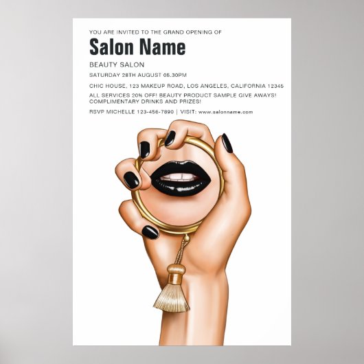 Black and Gold Gothic Beauty Salon Open Poster (Voorkant)