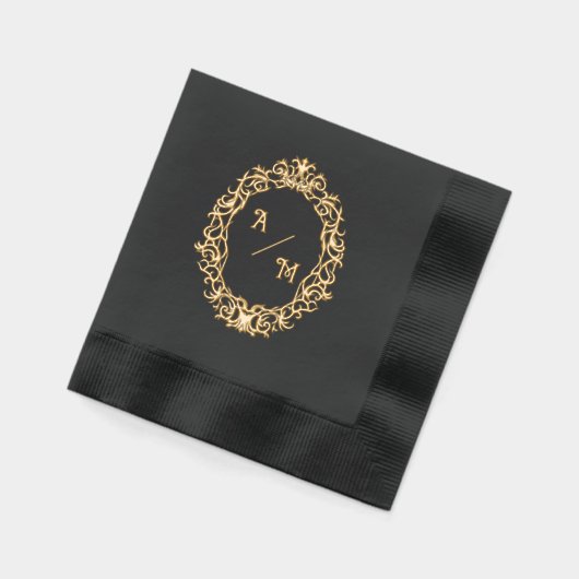 Black and Gold Gothic Monogram Folie Servetten (Links)