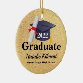Black and Gold Graduation Cap Class of 2022 Photo Keramisch Ornament (Rechts)