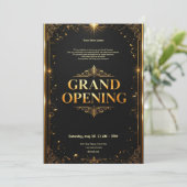 Black and Gold Grand Opening Uitnodiging (Staand voorkant)