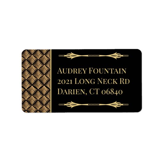 Black and Gold Great Gatsby Elegant Art Deco Etiket (Voorkant)