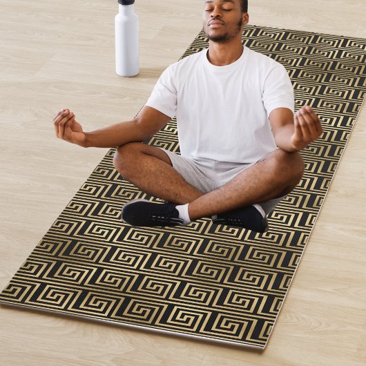 Black and Gold Greek Key Pattern Yoga Mat