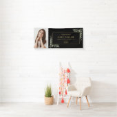 Black and Gold Greenery Afstuderen Photo Congrates Spandoek (Insitu)