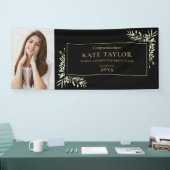Black and Gold Greenery Afstuderen Photo Congrates Spandoek (Beurs)