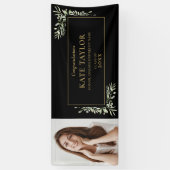 Black and Gold Greenery Afstuderen Photo Congrates Spandoek (Verticaal)