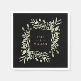 Black and Gold Greenery Foliage Wedding Servet