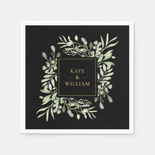 Black and Gold Greenery Foliage Wedding Servet